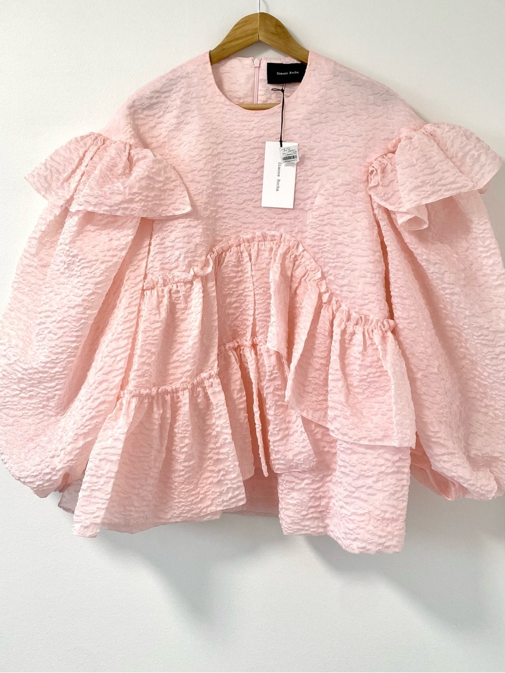 Simone Rocha Puffy Sleeve Ruffle Blouse Pink Small Coquette Babydoll Cloquet NWT